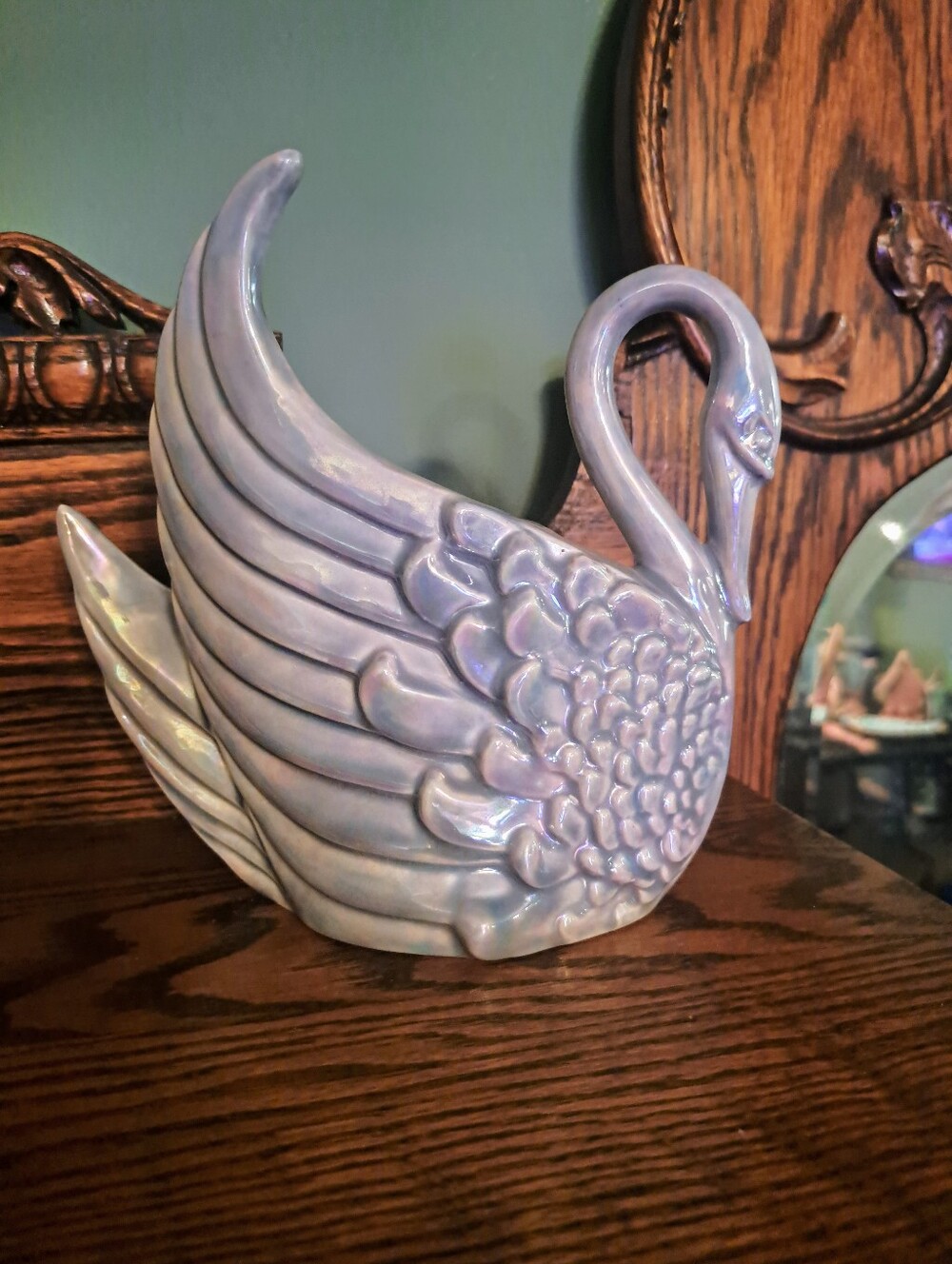 Vintage Royal Haeger Swan Vase Planter Blue  Purple Iridescent Vase